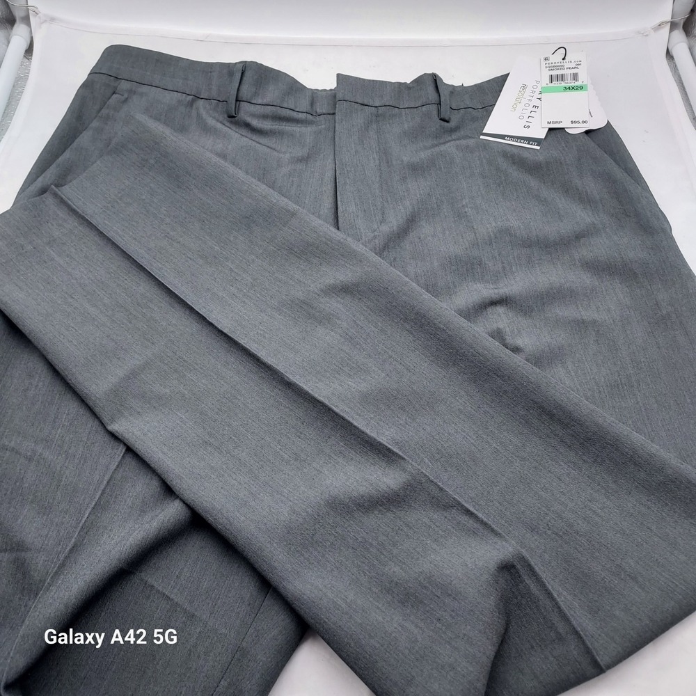 Perry Ellis Portfolio Resolution Dress Pant 34x29 Grey‎ Modern Fit 5QSB0050 NWT